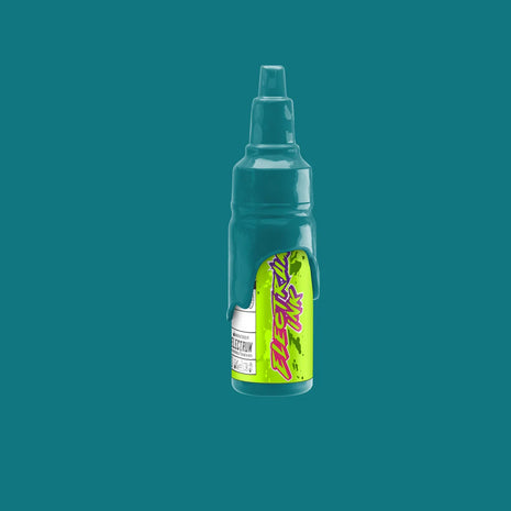 A bottle of Electrum Tattoo Ink in Reef Blue color, showing a greenish-blue tint.