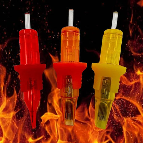 three 'Fire' tattoo needle caartridges