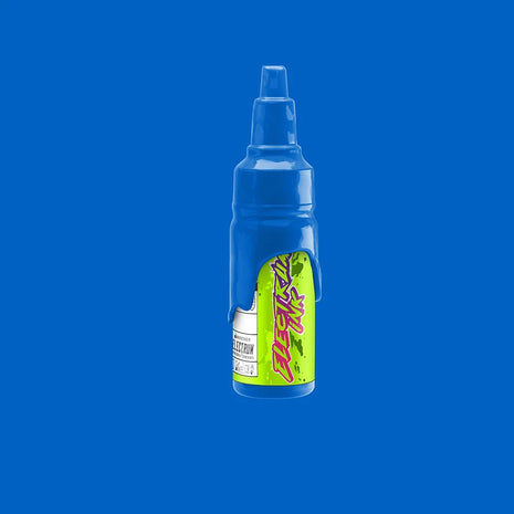 A bottle of Electrum Ink in a shade of blue, with a label that reads 'Fly By Blue'. its a robins egg blue