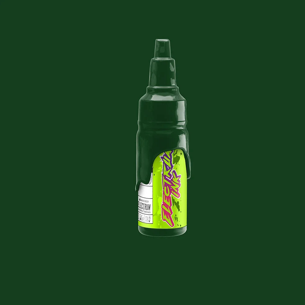 A bottle of Electrum Tattoo Ink in Green Sludge color