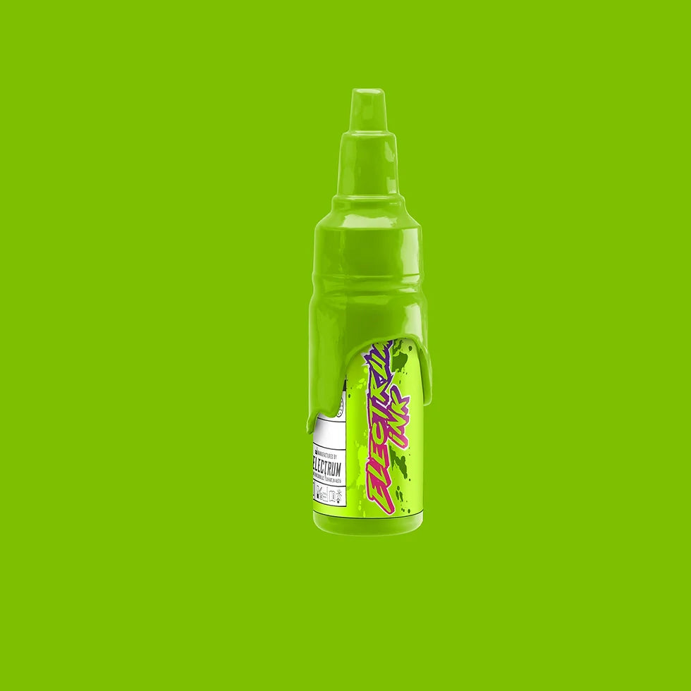A Bottle of Electrum Tattoo Ink in a bright green neon color - called hazard green
