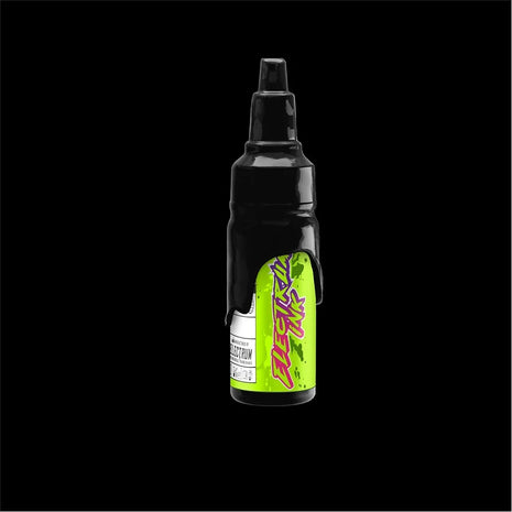A bottle of Electrum Ink - Interstellar Black Mixing Ink on a black background.