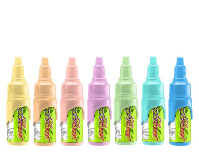 Set of six colorful ink bottles