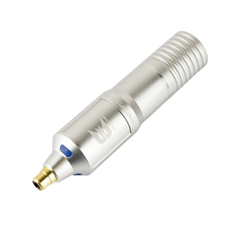 Metallic tattoo machine pen on a white background