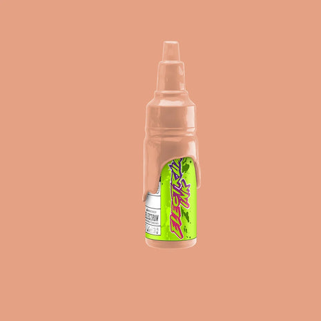 A bottle of Electrum Tattoo Ink labeled 'Michiko' with a medium/tan skin tone pigment and peach undertones against a peach-colored background.