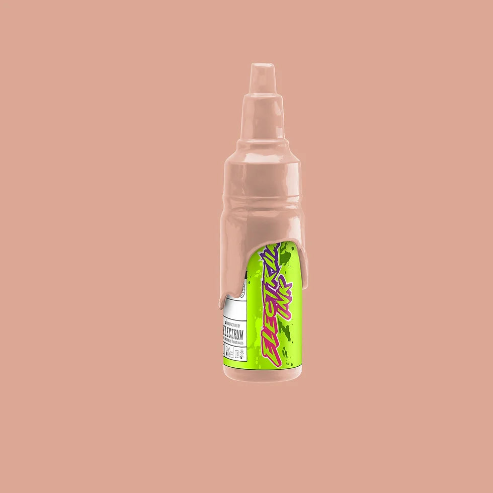 A bottle of Electrum Tattoo Ink labeled 'Setsuna' against a pink background, representing a light skin tone with yellow undertones.