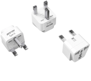 Three white travel adapters with 'BESTEK' branding on a white background