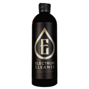 Bottle of Electrum Cleanse Tattoo Cleanser & Rinse Solution with a black and gold label.