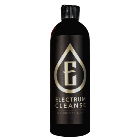 Bottle of Electrum Cleanse Tattoo Cleanser & Rinse Solution with a black and gold label.