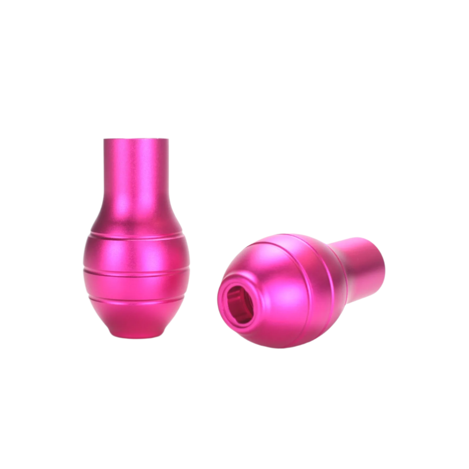 Ergon pen grip in neon pink from various angles