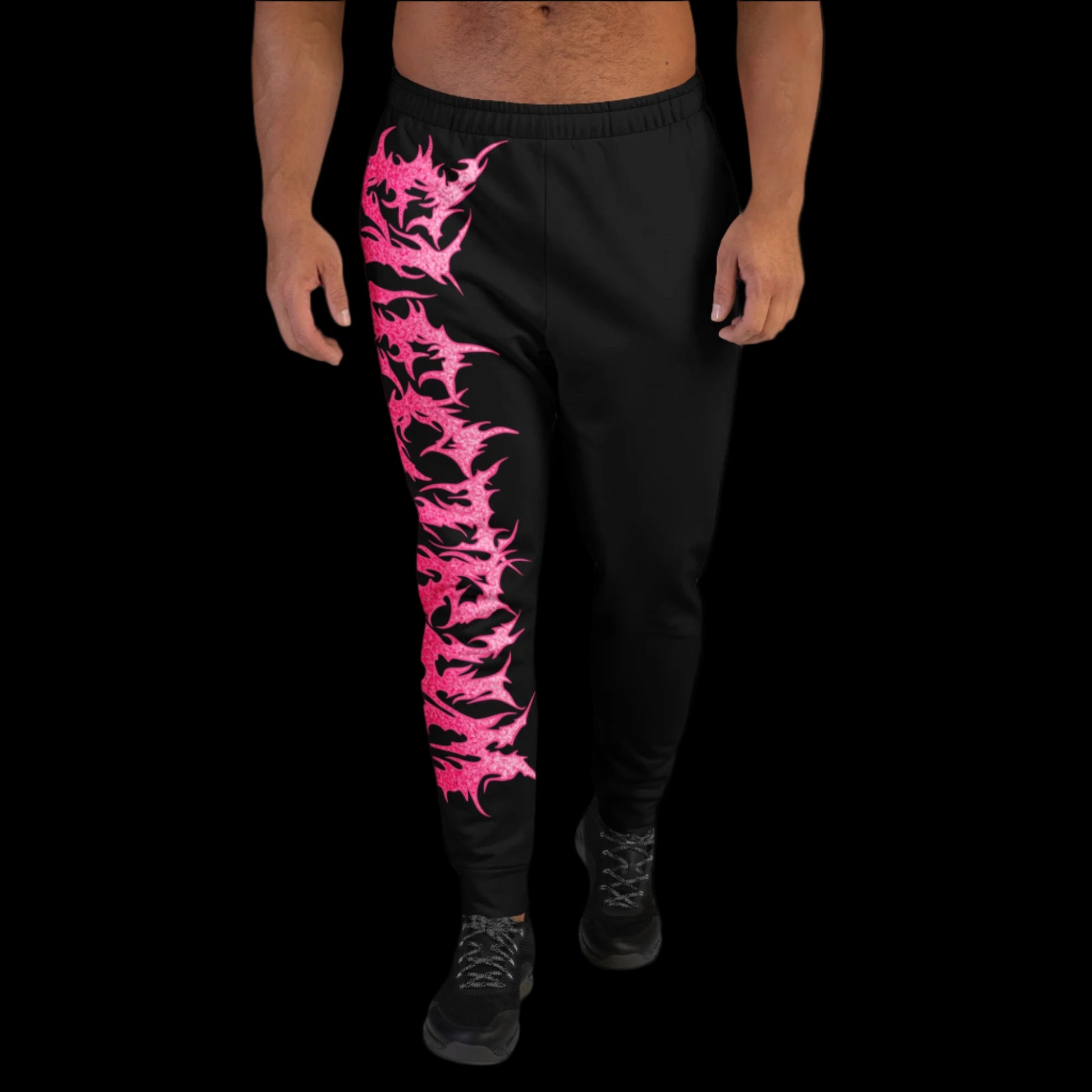 Black jogger pants with pink electrum lettering really oversized