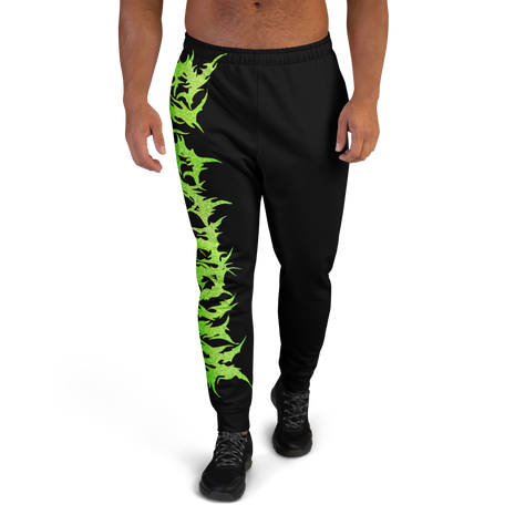 Black jogger pants with green and black pattern oversized green lettering electrum