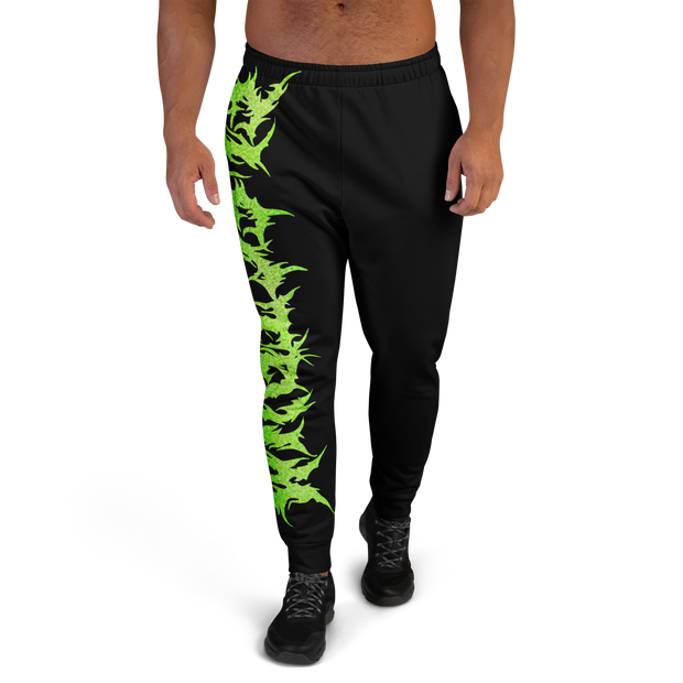 Black jogger pants with green and black pattern oversized green lettering electrum