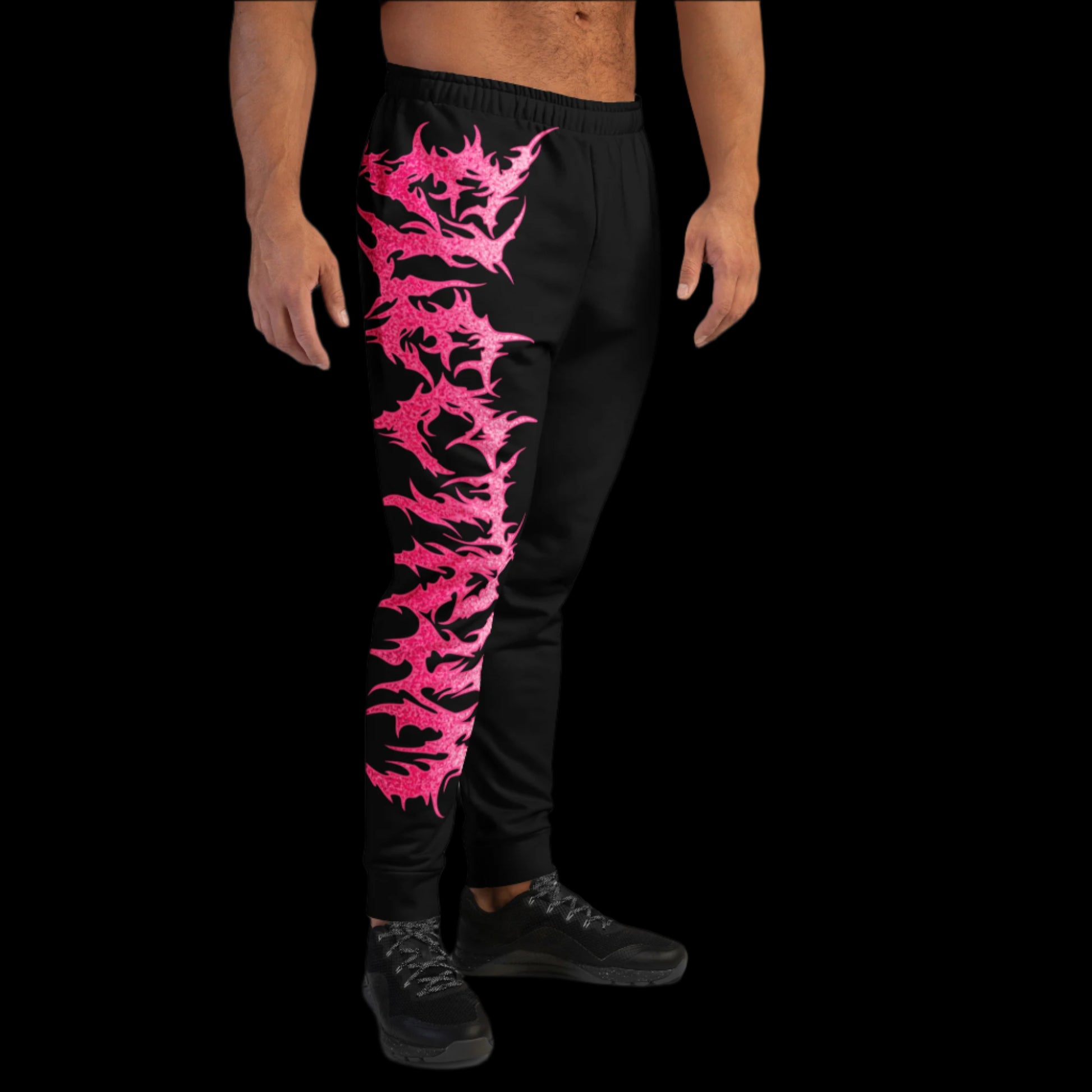 Black jogger pants with pink metal electrum design 