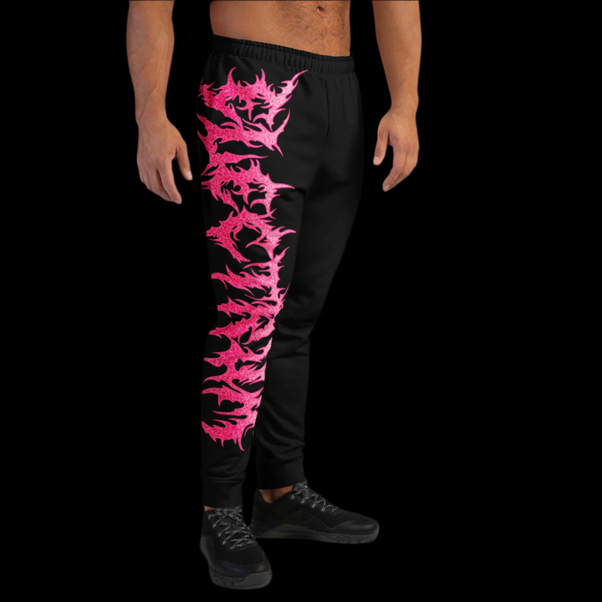 Black jogger pants with pink metal electrum design 