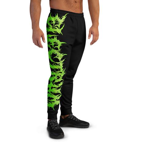 Black jogger pants with green and black pattern oversized green lettering electrum