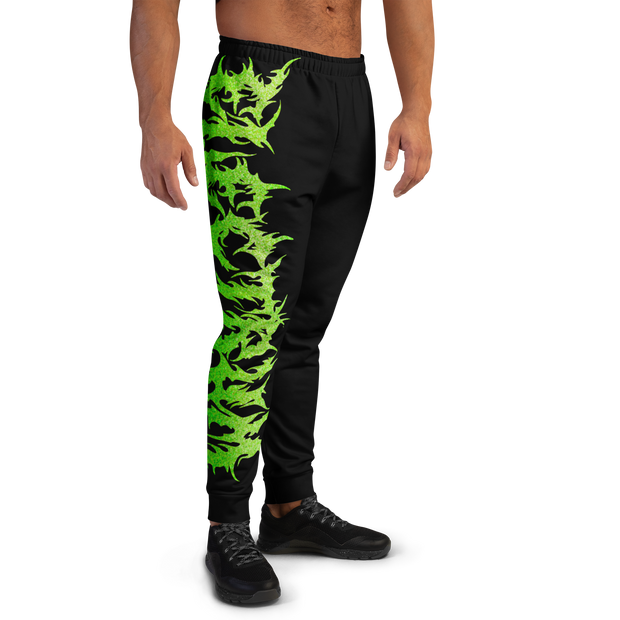 Black jogger pants with green and black pattern oversized green lettering electrum
