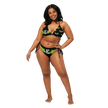 Woman wearing a black and green bikini with the flying e electrum brand logo 