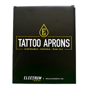 A black box packaging for Electrum disposable tattoo aprons with the brand logo and product information printed on the front.