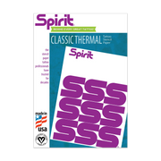 A pack of Spirit Classic Thermal Stencil Paper with purple text on the front, indicating the size of 8-1/2” x 11” and mentioning it is made in USA.
