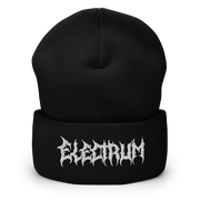 Black beanie with 'Electrum' logo in a metal style font

