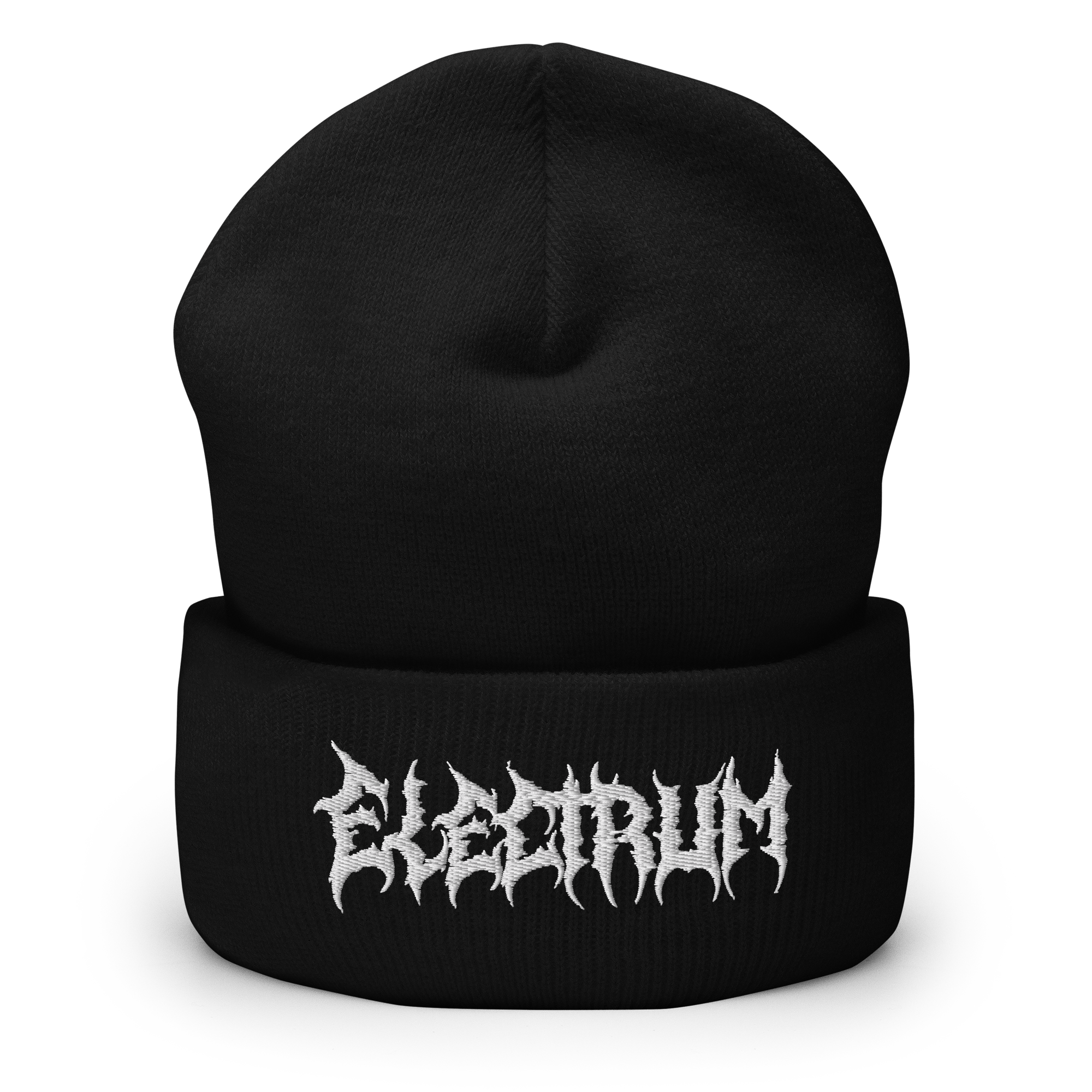 Black beanie with 'Electrum' logo in a metal style font
