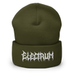Green beanie with 'Electrum' logo in a white metal type lettering