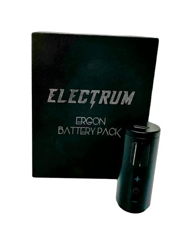 Electrum Ergon Battery Pack, showing a black battery and its packaging with the brand name and product name visible.