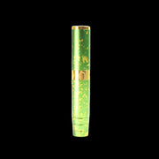 A green and gold colored tattoo pen machine with a lightweight aluminum body.