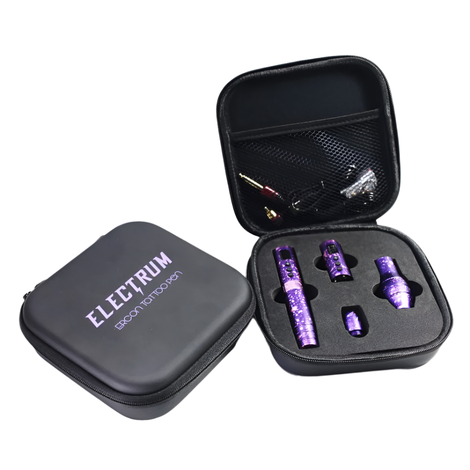 purple ergon tattoo machine in case