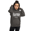 Person wearing a gray hoodie with 'Electrum Tattoo Supply' logo in white in a metal inspired font