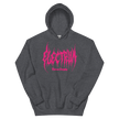 grey hoodie with pink metal electrum text 