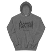 grey hoodie with 'Electrum' logo in grey metal lettering
