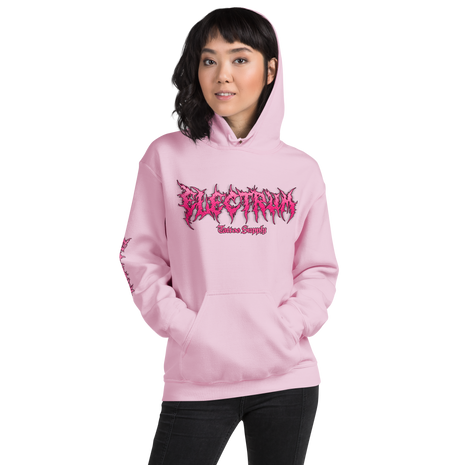Pink Hoodie with Electrum Logo on the front and subtle message on the back. Pre-shrunk and super comfortable
