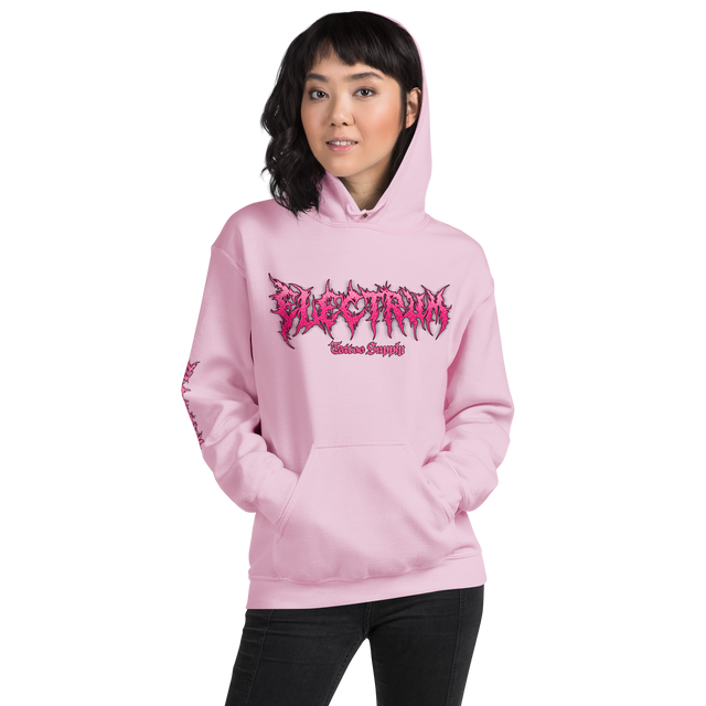 Pink Hoodie with Electrum Logo on the front and subtle message on the back. Pre-shrunk and super comfortable