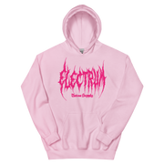 Pink hoodie with pink metal electrum text 