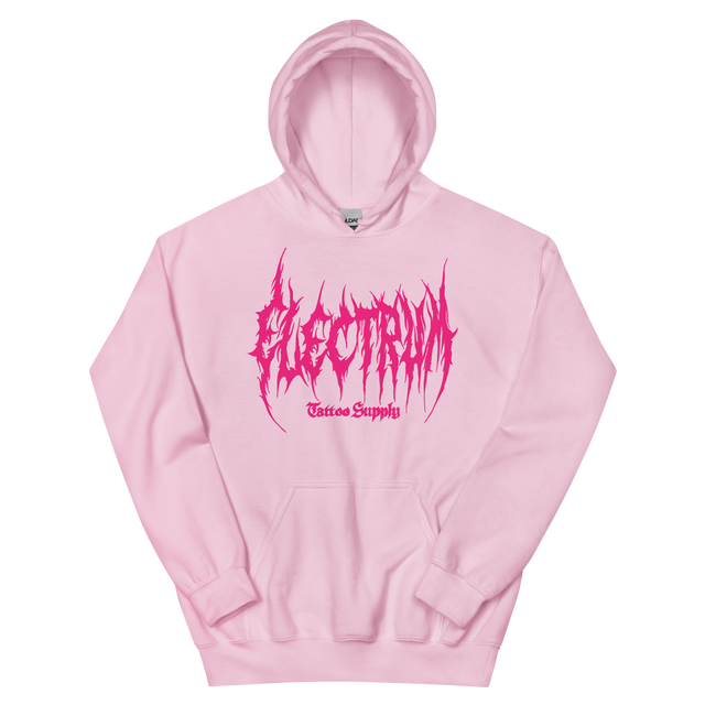 Pink hoodie with pink metal electrum text 