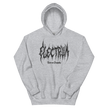light grey hoodie with 'Electrum' logo in grey metal lettering