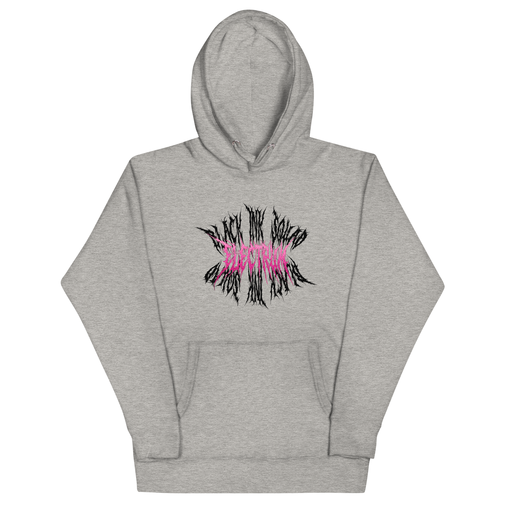 Gray hoodie with a black and pink electrum black ink squad 