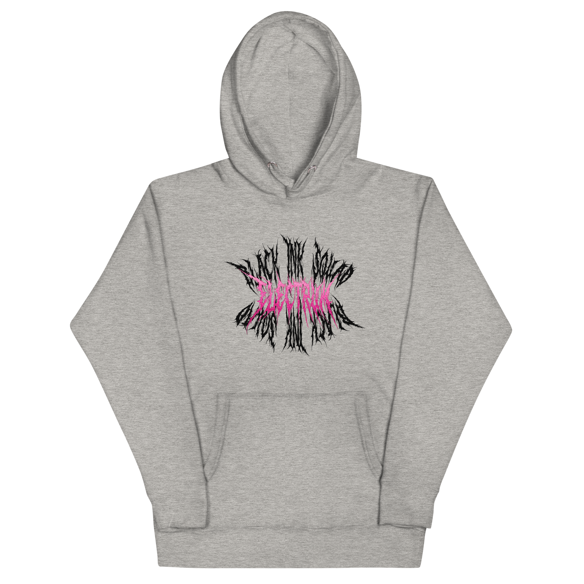 Gray hoodie with a black and pink electrum black ink squad 