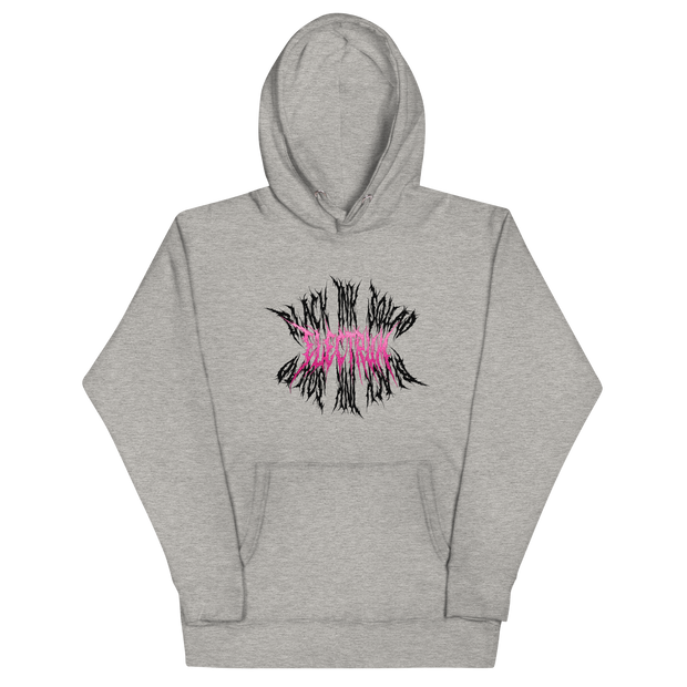 Gray hoodie with a black and pink electrum black ink squad 