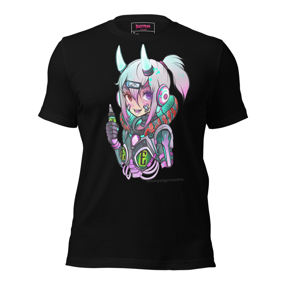 scifi anime design with ink by ivan pelegrin medina on a black tee
