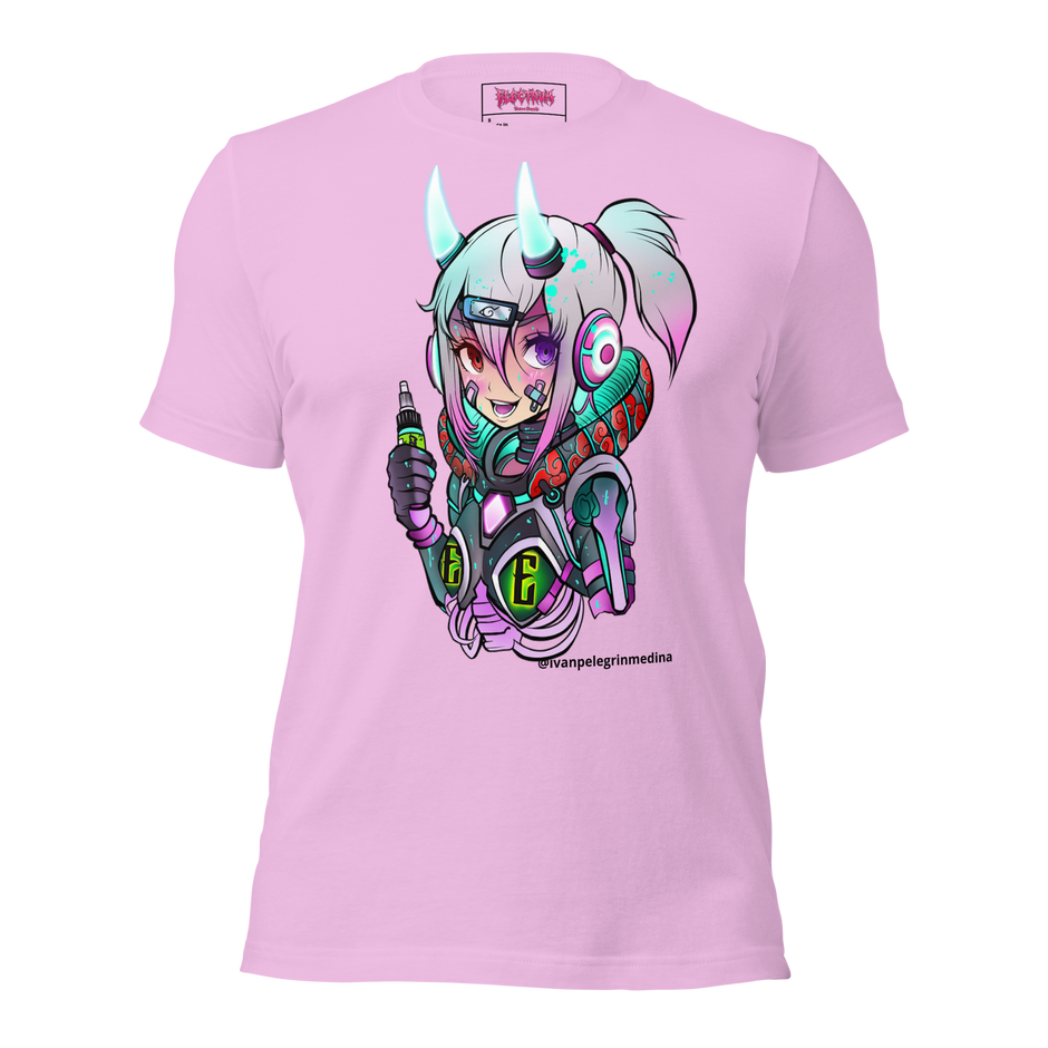 scifi anime design with ink by ivan pelegrin medina on a lilac tee
