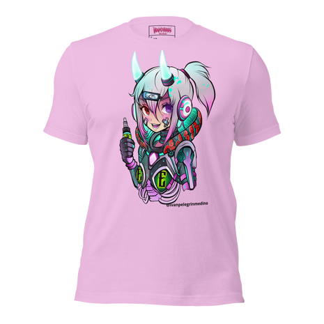 scifi anime design with ink by ivan pelegrin medina on a lilac tee
