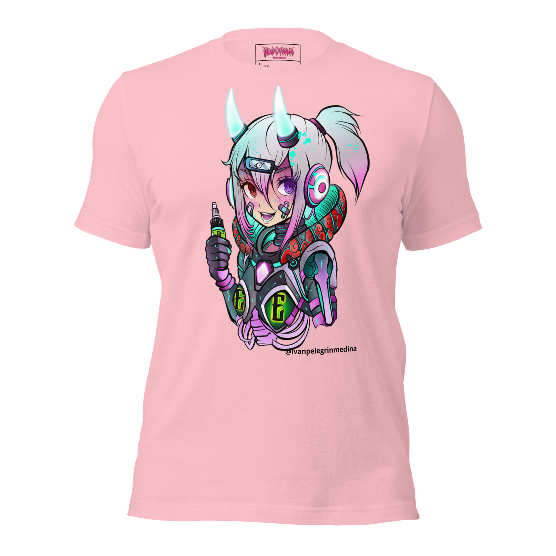 scifi anime design with ink by ivan pelegrin medina on a pink tee

