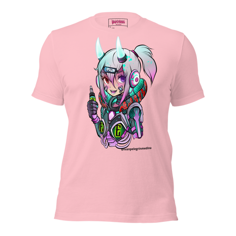 scifi anime design with ink by ivan pelegrin medina on a pink tee
