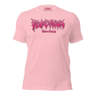 Pink t-shirt with pink graphic glitter metal lettering saying 