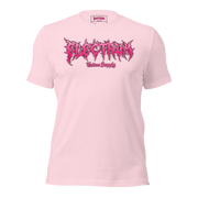 Pink t-shirt with pink graphic glitter metal lettering saying "electrum tattoo supply"