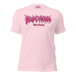 Pink t-shirt with pink graphic glitter metal lettering saying 